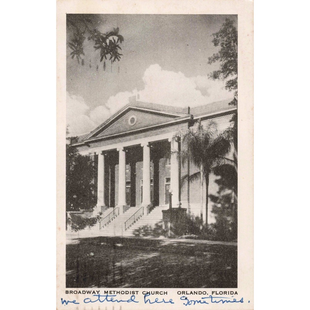 Vintage Broadway Methodist Church Orlando Florida Postcard 1954 Easter Seals VG
